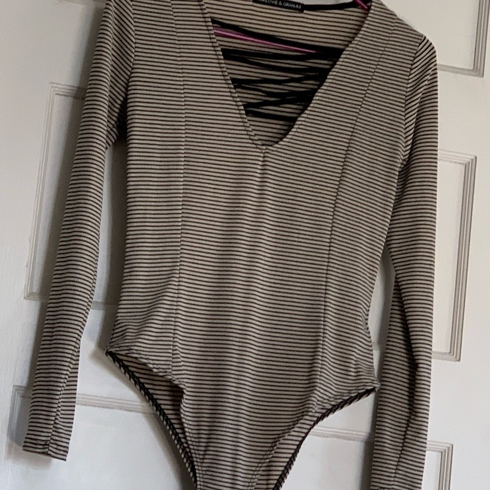 Long sleeve bodysuit with crisscrossing top detail
